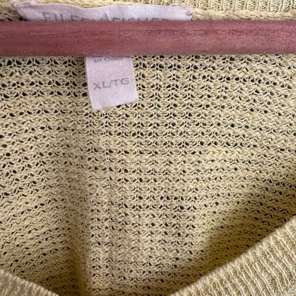 Eileen Fisher Linen Waffle Sweater XL V Neck Yellow Organic Boho Lagenlook - Picture 5 of 6